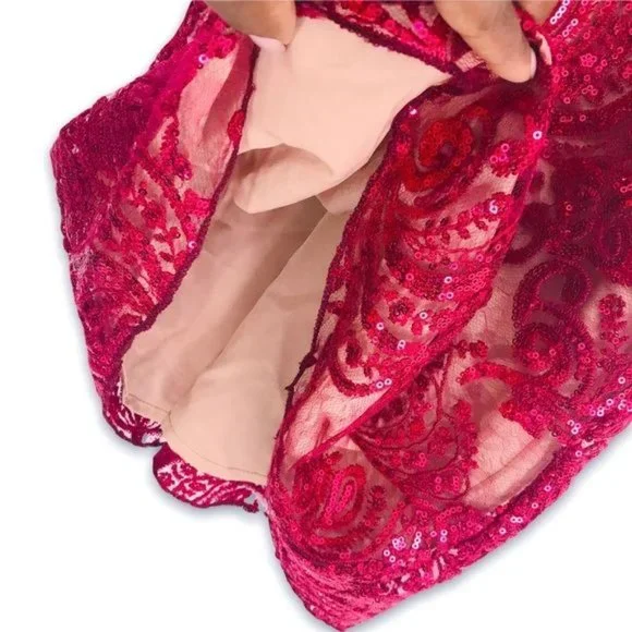 FREE PEOPLE Night Shimmer Embroidered Floral Sequin Lace Mesh Mini Dress Size 4 - Picture 13 of 15